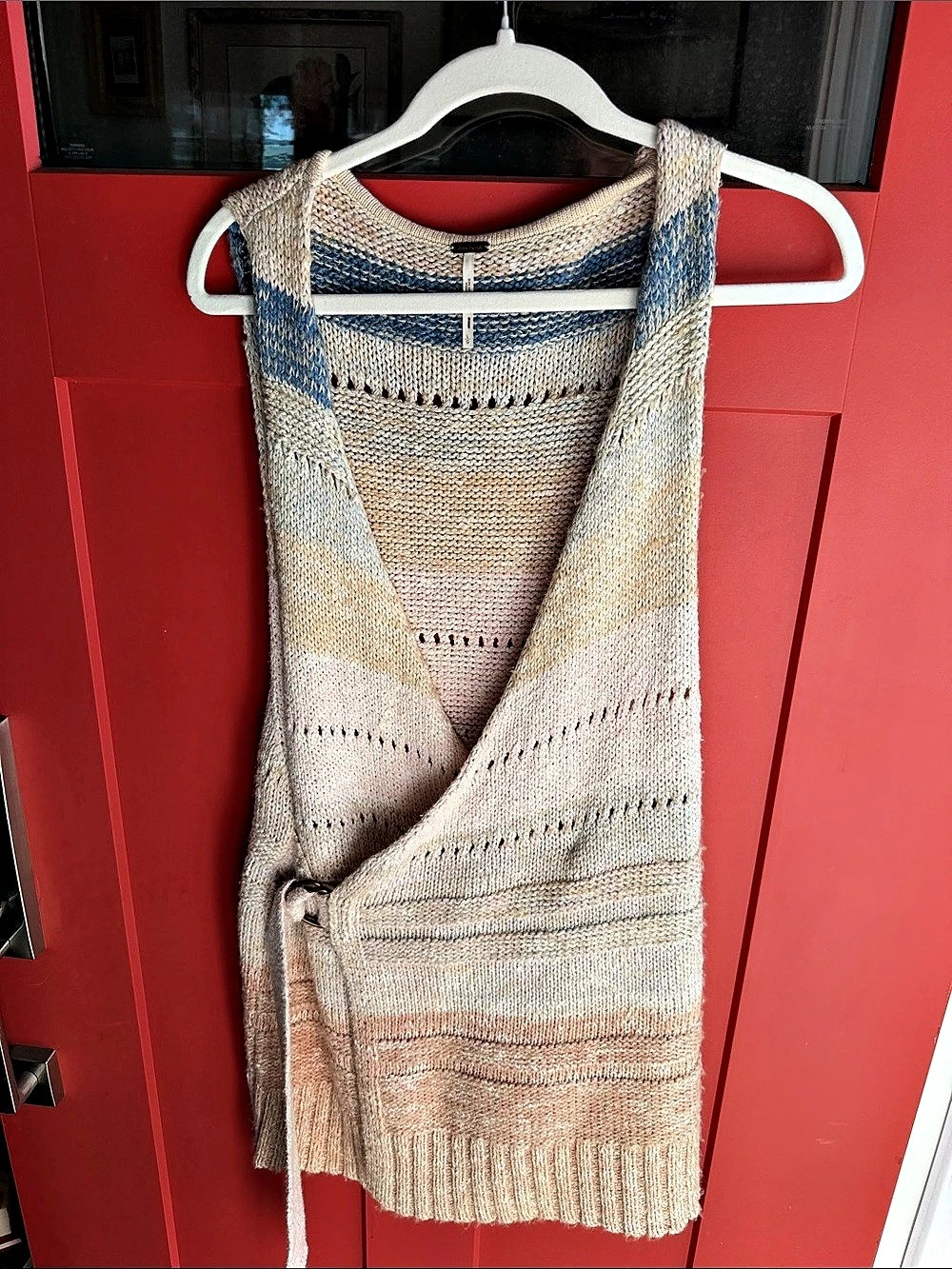 Free People Color Block Knit Vest in Beige & Blue